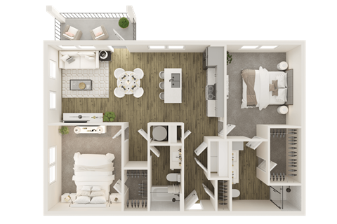 Floor plan for 2 beds, 2 baths, 1172 sqft